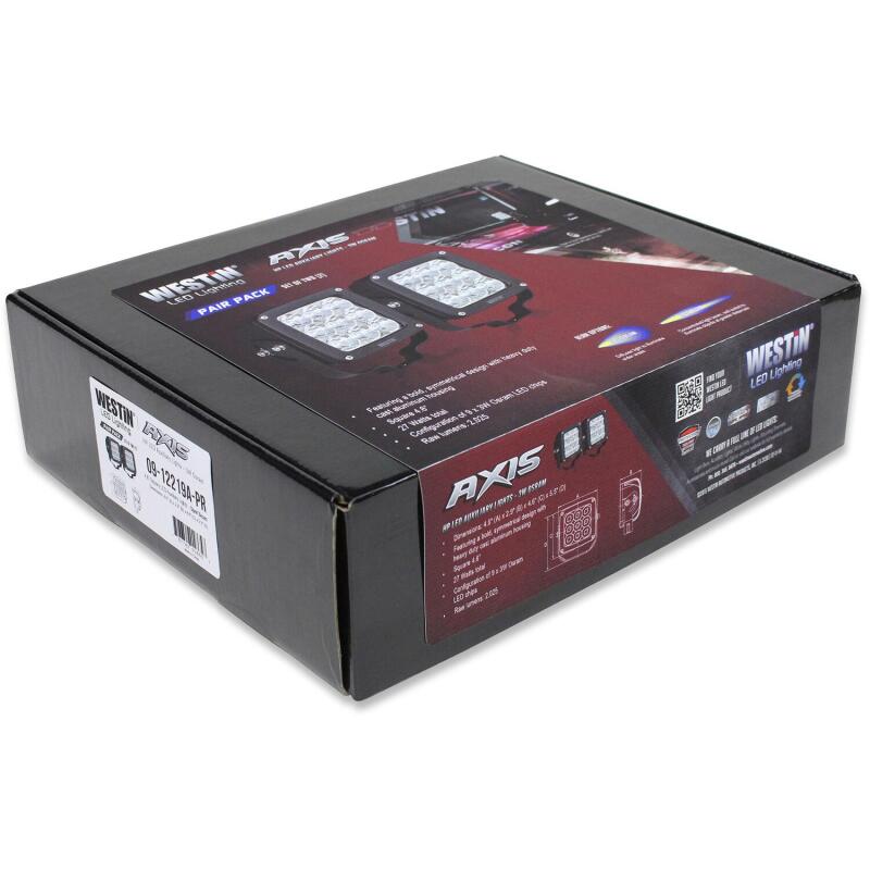 Westin Axis LED Auxiliary Light 4.5 inch x 4.5 inch Square Spot w/3W Osram (Set of 2) - Black