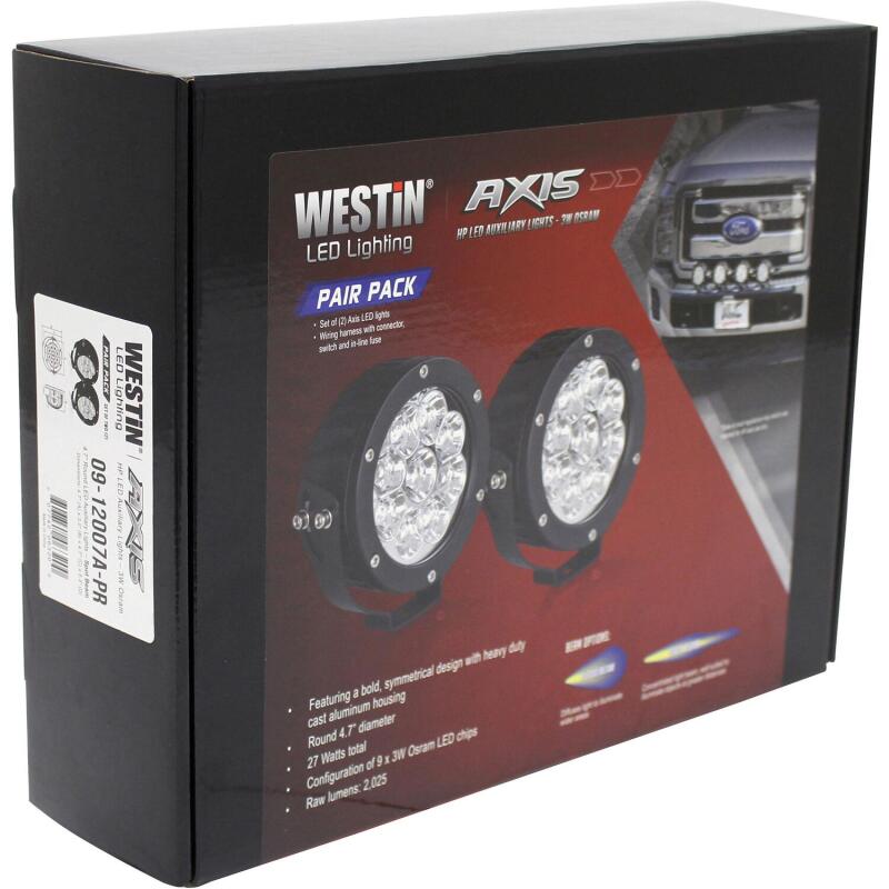 Westin Axis LED Auxiliary Light 4.75 inch Round Spot w/3W Osram (Set of 2) - Black
