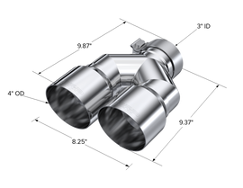 MBRP 3in ID / Dual 4in OD Out Staggered L 9.87in / R 9.37in Single Wall T304 SS Univ Exhaust Tip