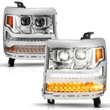 ANZO 16-18 Chevy Silverado 1500 (Factory HID Models ONLY) Full LED Proj Headlights Chrome - Pair