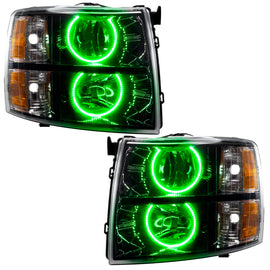 Oracle Lighting 07-13 Chevrolet Silverado Assembled Halo Headlights Round Style -Green