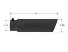 Load image into Gallery viewer, MBRP Universal 5in OD Angled Rolled End 4in Inlet 18in Lgth Black Finish Exhaust Tip