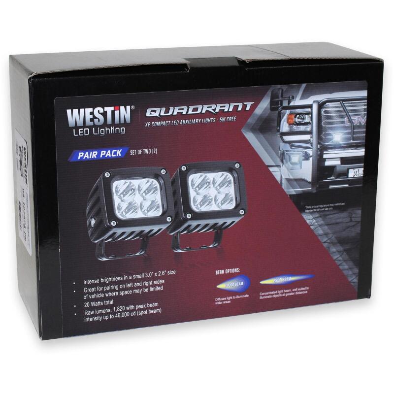 Westin Quadrant LED Auxiliary Light 3 inch x 2.5 inch Flood w/5W Cree (Set of 2) - Black