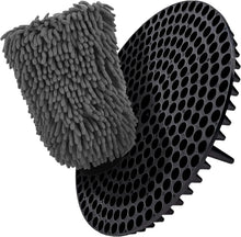 Load image into Gallery viewer, WASH&amp;WHIPS Chenille Premium Scratch-Free Microfiber Lint-Free Blue Wash Mitt 8" x 10"in &amp; Black Pitstop Particle Interceptor