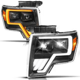 ANZO 09-14 Ford F-150 (Factory Halogen Model ONLY) Full LED Proj Headlights Init/SeqSig Black - Pair