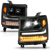 ANZO 16-18 Chevy Silverado 1500 (Factory HID Models ONLY) Full LED Proj Headlights Black - Pair