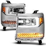 ANZO 16-18 Chevy Silverado1500 (Factory HID Models) LED Prj Light Bar Style Headlights Chrome - Pair