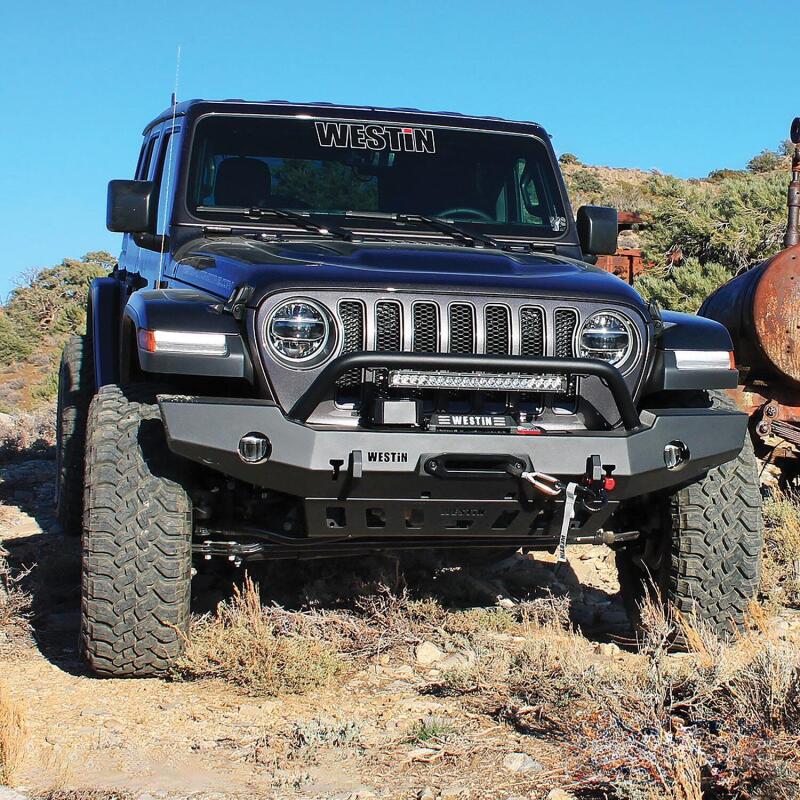 Westin 18-19 Jeep Wrangler JL WJ2 Full Width Front Bumper w/Bull Bar Textured Black