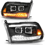 ANZO 09-19 Dodge RAM 1500 / 10-18 2500/3500 LED Proj Headlights SeqSig Black - Pair