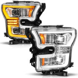 ANZO 15-17 Ford F-150 (Factory Halogen Model ONLY) Full LED Proj Headlights Init/SeqSig Chrome- Pair