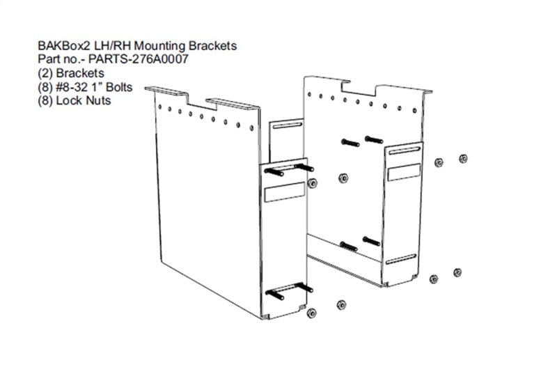 BAK Qty 2 LH/RH BAKBox2 Large Mounting Brackets - Qty 8 Nuts / 8 Screws