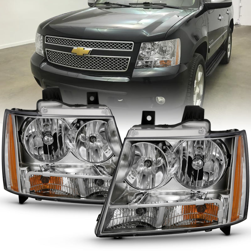 ANZO 2007-2014 Chevy Tahoe Crystal Headlight Chrome Amber(OE)