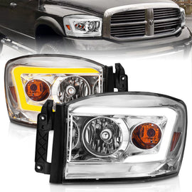ANZO 06-09 Dodge RAM 1500/2500/3500 Headlights Chrome Housing/Clear Lens (w/Switchback Light Bars)