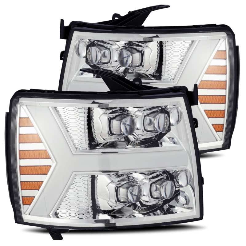 AlphaRex 07-13 Chevy 1500HD NOVA LED Proj Headlights Plank Style Chrm w/Activ Light/Seq Signal