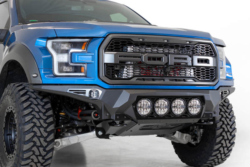 Addictive Desert Designs 17-20 Ford F-150 Raptor Bomber Front Bumper w/ 4 Rigid 360 6in Round Mounts