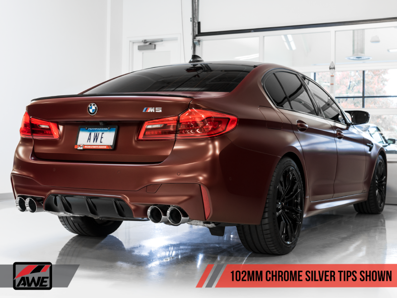 AWE Tuning 18-19 BMW M5 (F90) 4.4T AWD SwitchPath Axle-back Exhaust - Chrome Silver Tips