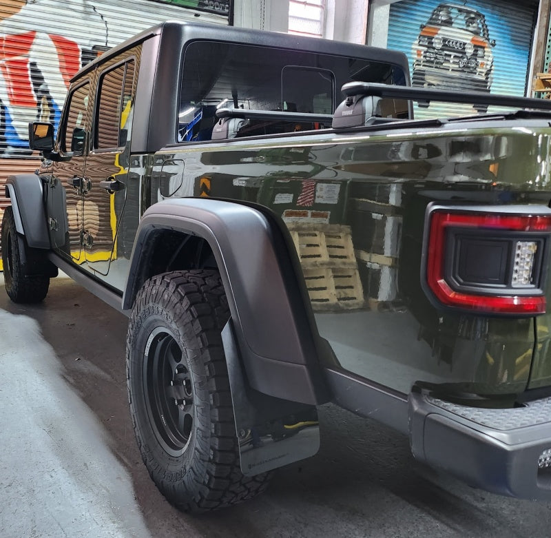 Rally Armor 19-24 Jeep JT Gladiator (Mojave/Rubicon) Black Mud Flap w/Army Green Logo