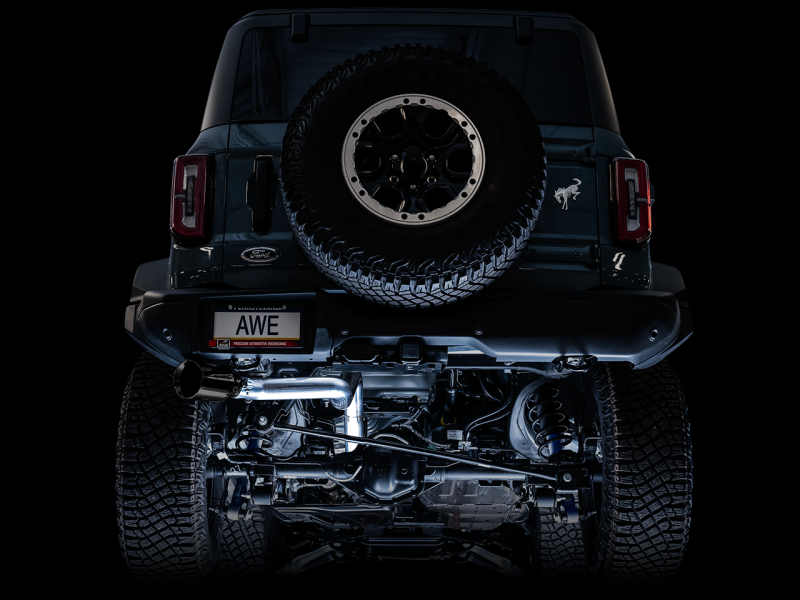 AWE Tuning 2021+ Ford Bronco 0FG Single Rear Exit Exhaust w/Diamond Black Tip & Bash Guard