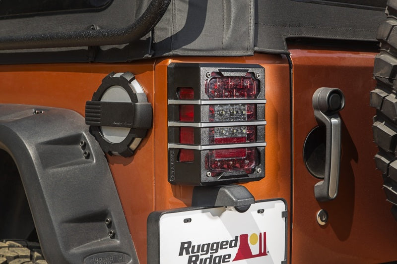 Rugged Ridge 07-18 Jeep Wrangler JK Brushed Black Elite Tail Light Guards