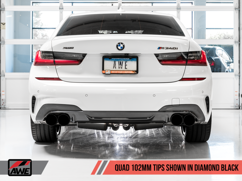 AWE Tuning 2019+ BMW M340i (G20) Resonated Touring Edition Exhaust - Quad Diamond Black Tips