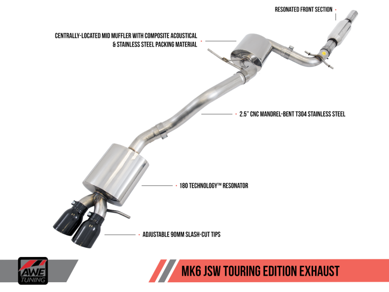 AWE Tuning Mk5 Jetta Mk6 Sportwagen 2.5L Touring Edition Exhaust - Diamond Black Tips