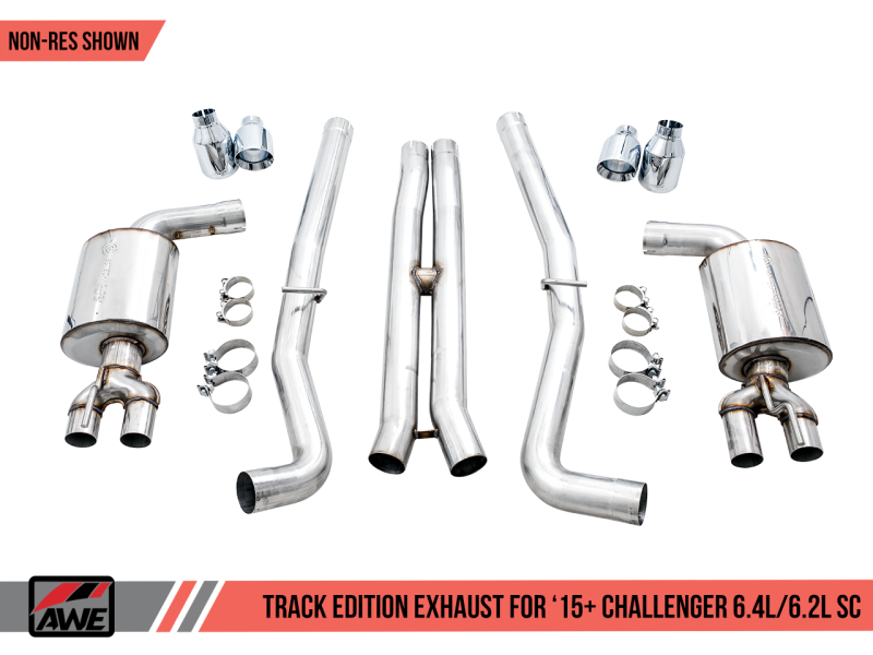 AWE Tuning 2015+ Dodge Challenger 6.4L/6.2L Non-Resonated Touring Edition Exhaust - Quad Silver Tips