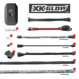 XK Glow Strips + 8x10In Flex Strips Million Color XKCHROME App Controlled Boat Marine Kit 8x36In