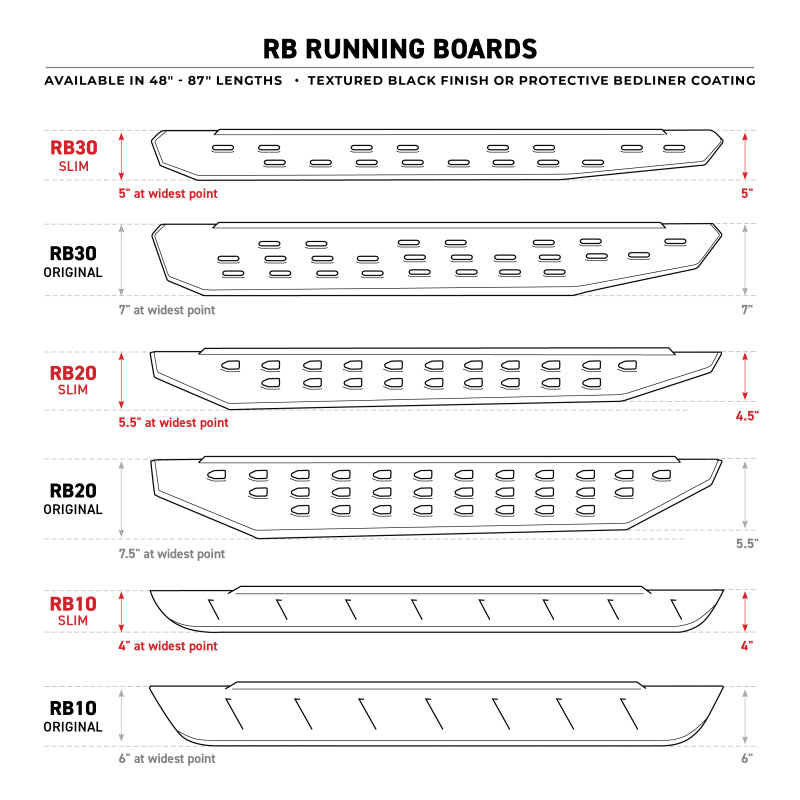 Go Rhino RB10 Slim Running Boards - Universal 68in. (Fits 2DR) - Tex. Blk