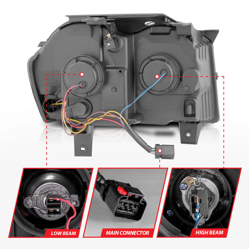 ANZO 2005-2007 Jeep Grand Cherokee Projector Headlights w/ Light Bar Switchback Black Housing