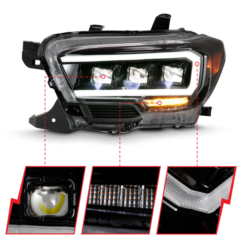 ANZO 2016-2018 Toyota Tacoma LED Projector Headlights Plank Style Black w/ Amber