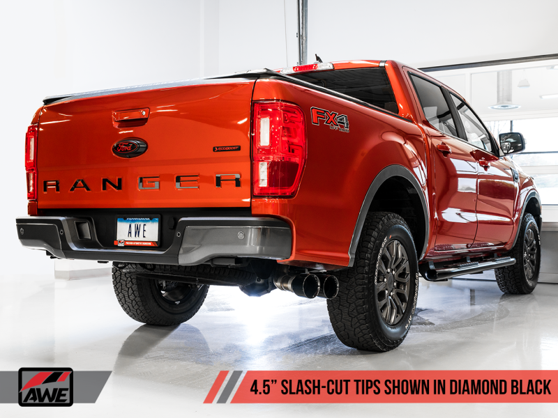 AWE Tuning 2019+ Ford Ranger 0FG Performance Exhaust System w/Diamond Black Tips & Rock Guard