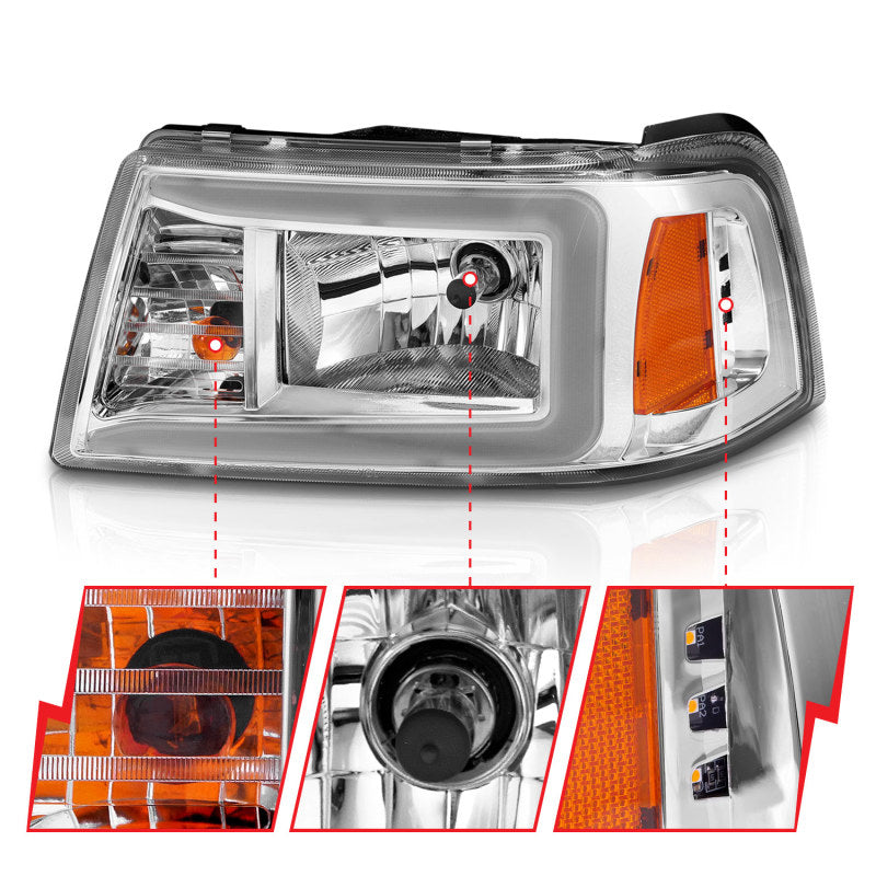 ANZO 2001-2011 Ford Ranger Crystal Headlights w/ Light Bar Chrome Housing