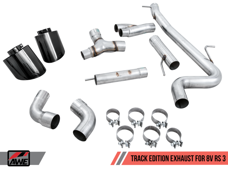 AWE Tuning 17-19 Audi RS3 8V Track Edition Exhaust - Diamond Black Tips RS-Style Tips