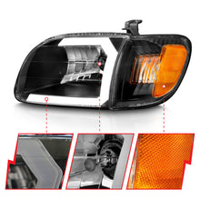 Load image into Gallery viewer, ANZO 00-04 Toyota Tundra (Fits Reg/Acc Cab Only) Crystal Headlights w/Light Bar Black w/Corner Light