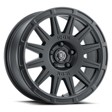 Load image into Gallery viewer, ICON Ricochet 17x8 5x108 38mm Offset 6in BS Satin Black Wheel