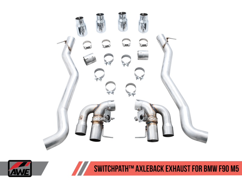 AWE Tuning 18-19 BMW M5 (F90) 4.4T AWD SwitchPath Axle-back Exhaust - Chrome Silver Tips