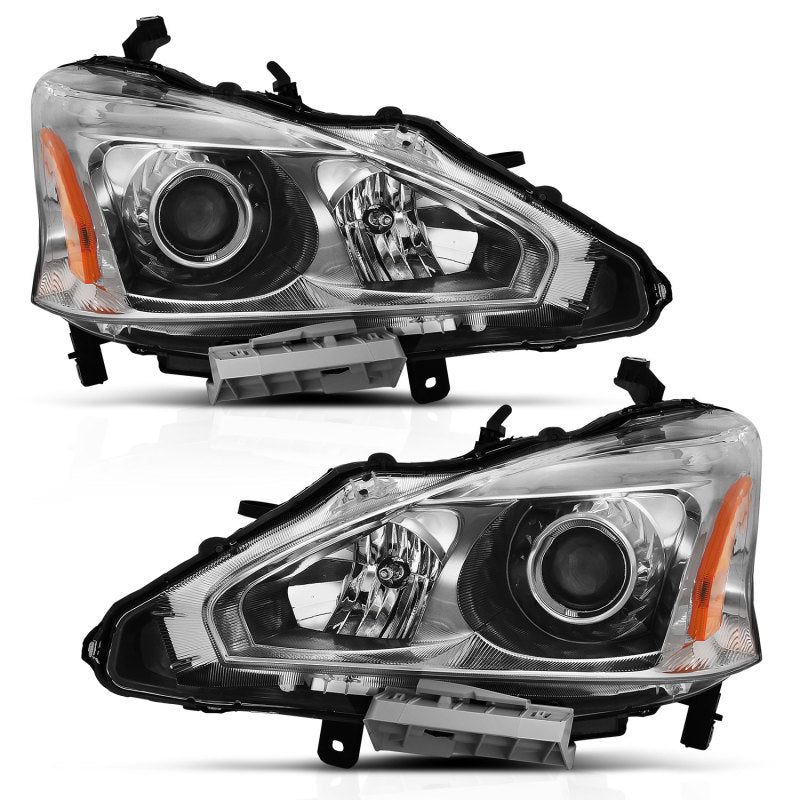 ANZO 2013-2015 Nissan Altima Projector Headlight Chrome Amber