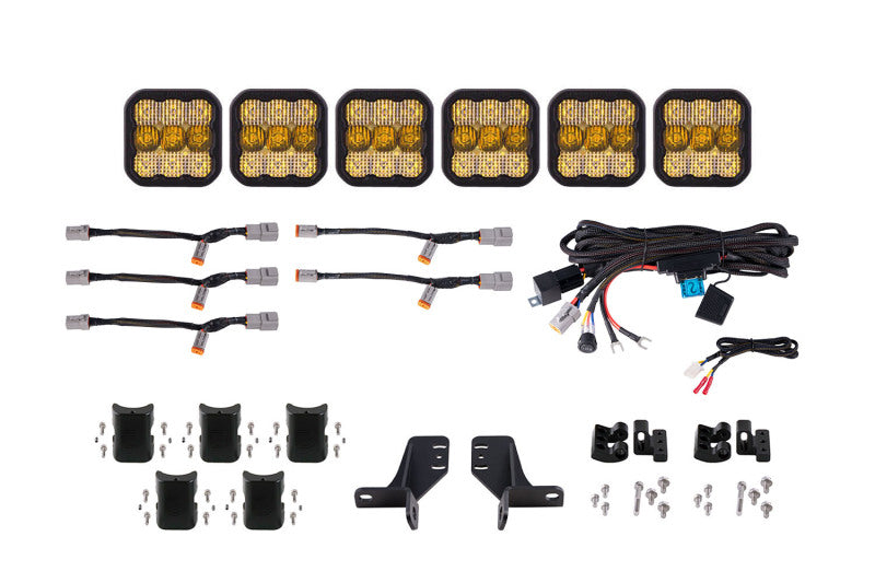 Diode Dynamics Bronco SS5 6-Pod CrossLink Grille Lightbar Kit Pro - Yellow Combo