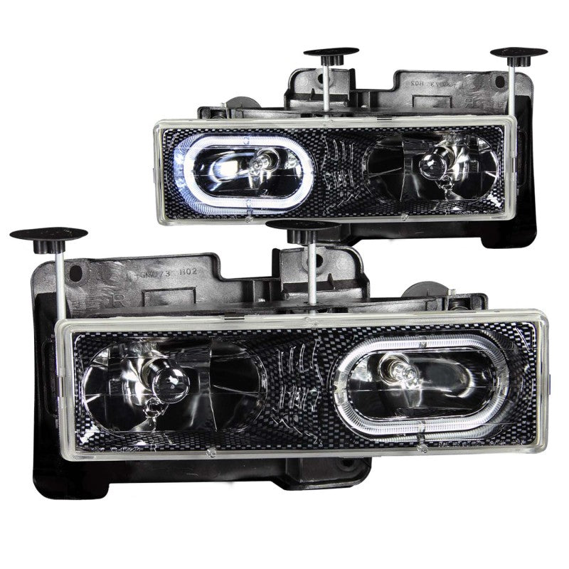 ANZO 1988-1998 Chevrolet C1500 Crystal Headlights Carbon w/ Halo