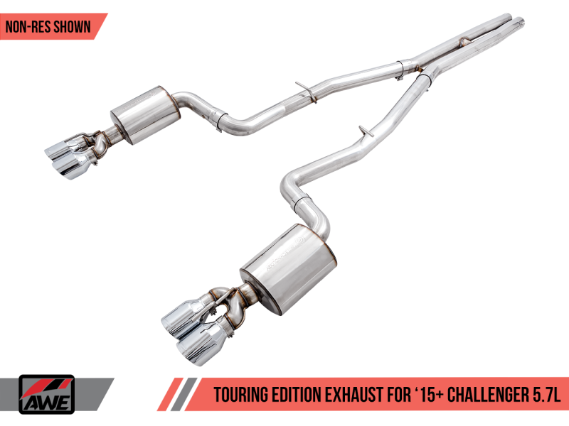 AWE Tuning 2017+ Challenger 5.7L Touring Edition Exhaust - Non-Resonated - Chrome Silver Quad Tips