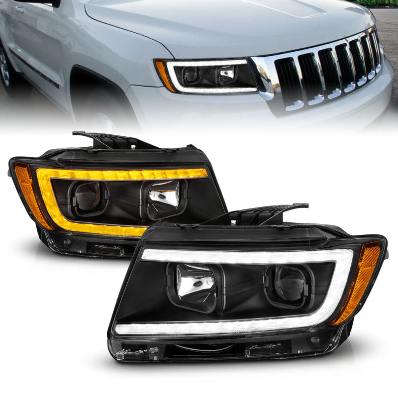 ANZO 11-13 Jeep Grand Cherokee (Factory Halogen Only) Projector Headlights w/Light Bar Swtchbk Black