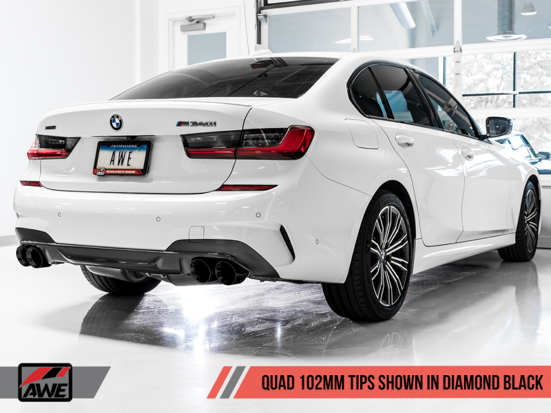 AWE Tuning 2019+ BMW M340i (G20) Resonated Touring Edition Exhaust - Quad Diamond Black Tips