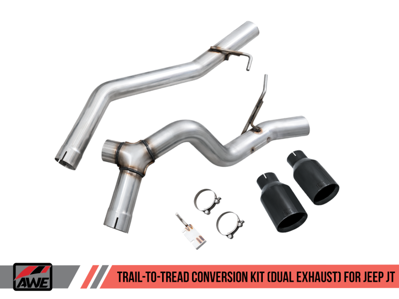 AWE Tuning 2020+ Jeep Gladiator 3.6L Trail-to-Tread (Dual Exhaust) Conversion Kit w/Diamond Blk Tips