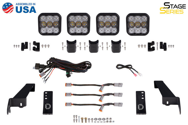 Diode Dynamics Jeep JL SS5 4-Pod CrossLink Grille Lightbar Kit Sport - Yellow Combo