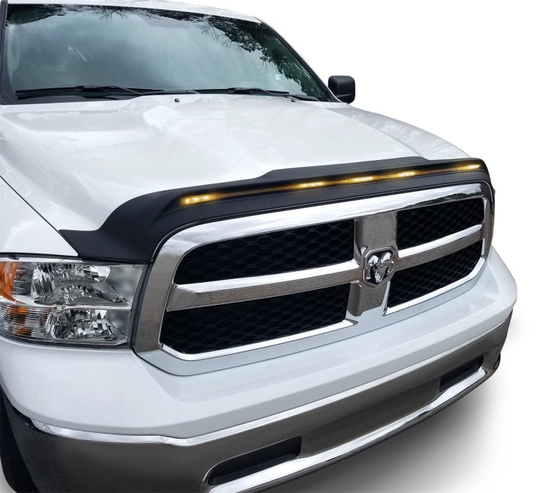 AVS 2009-2018 Dodge Ram 1500 (Excl Sport / Rebel) Aeroskin Low Profile Hood Shield w/ Lights - Black