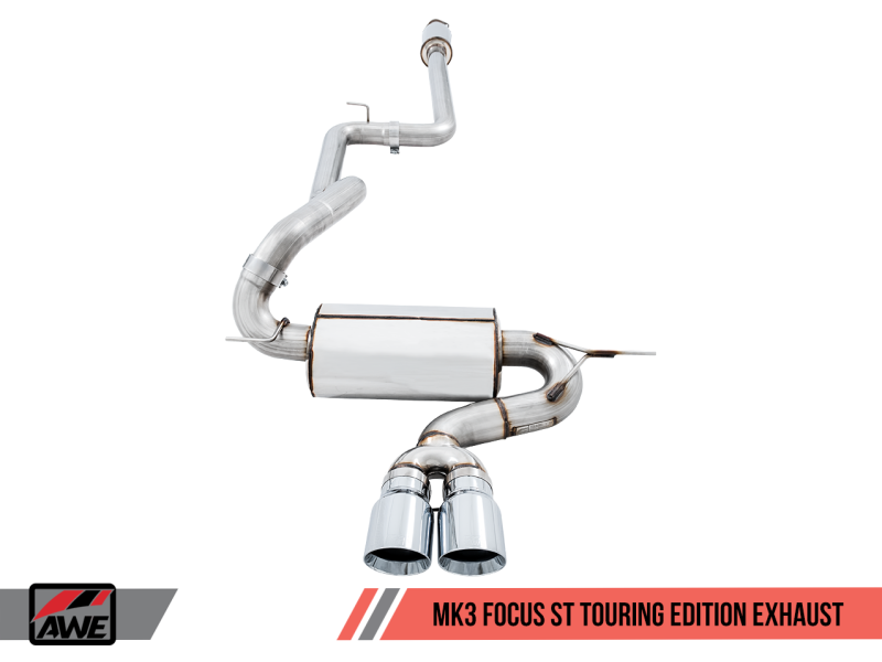 AWE Tuning Ford Focus ST Touring Edition Cat-back Exhaust - Resonated - Chrome Silver Tips