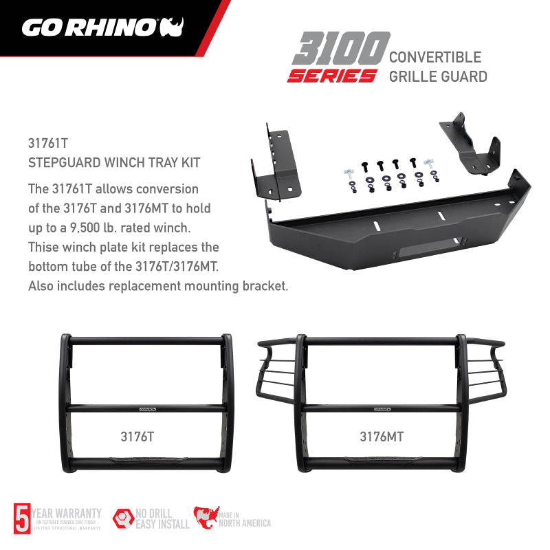 Go Rhino 19-21 Chevrolet Silverado 1500 - 3100 Series StepGuard Winch Tray Kit (Fits 3176T/3176MT)