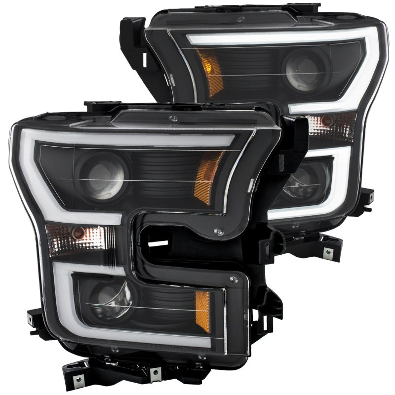 ANZO 2015-2017 Ford F-150 Projector Headlights w/ Plank Style Switchback Black w/ Amber