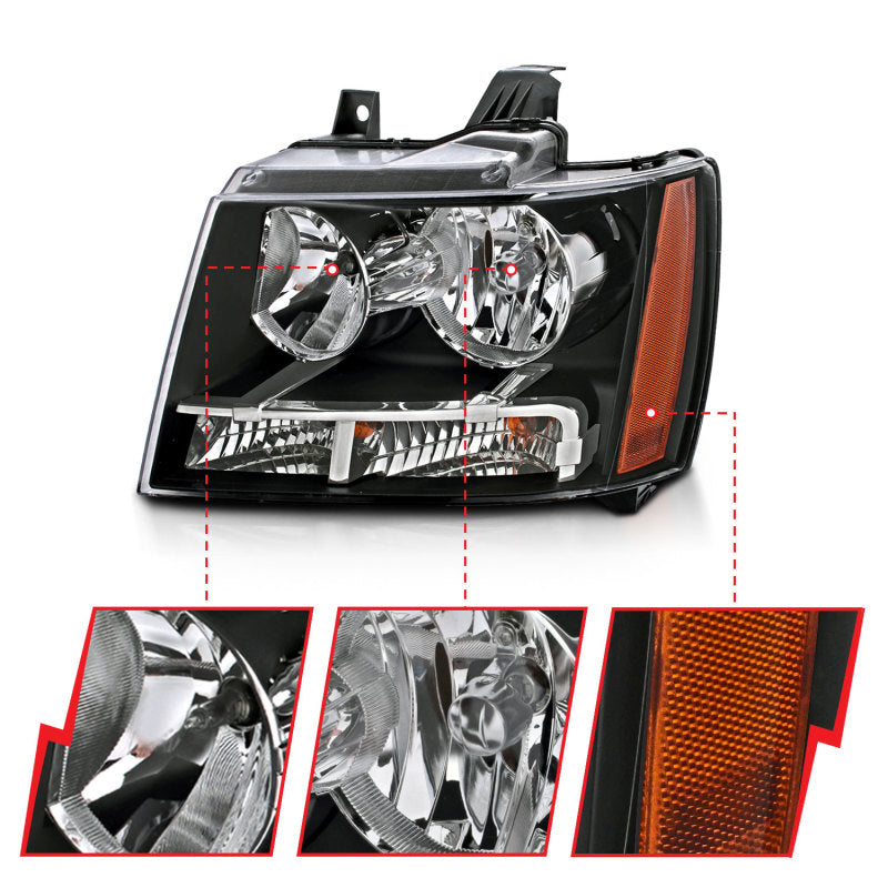 ANZO 2007-2014 Chevrolet Tahoe/Suburban Crystal Headlights Black