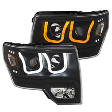 Load image into Gallery viewer, ANZO 2009-2014 Ford F-150 Projector Headlights w/ U-Bar Switchback Black w/ Amber